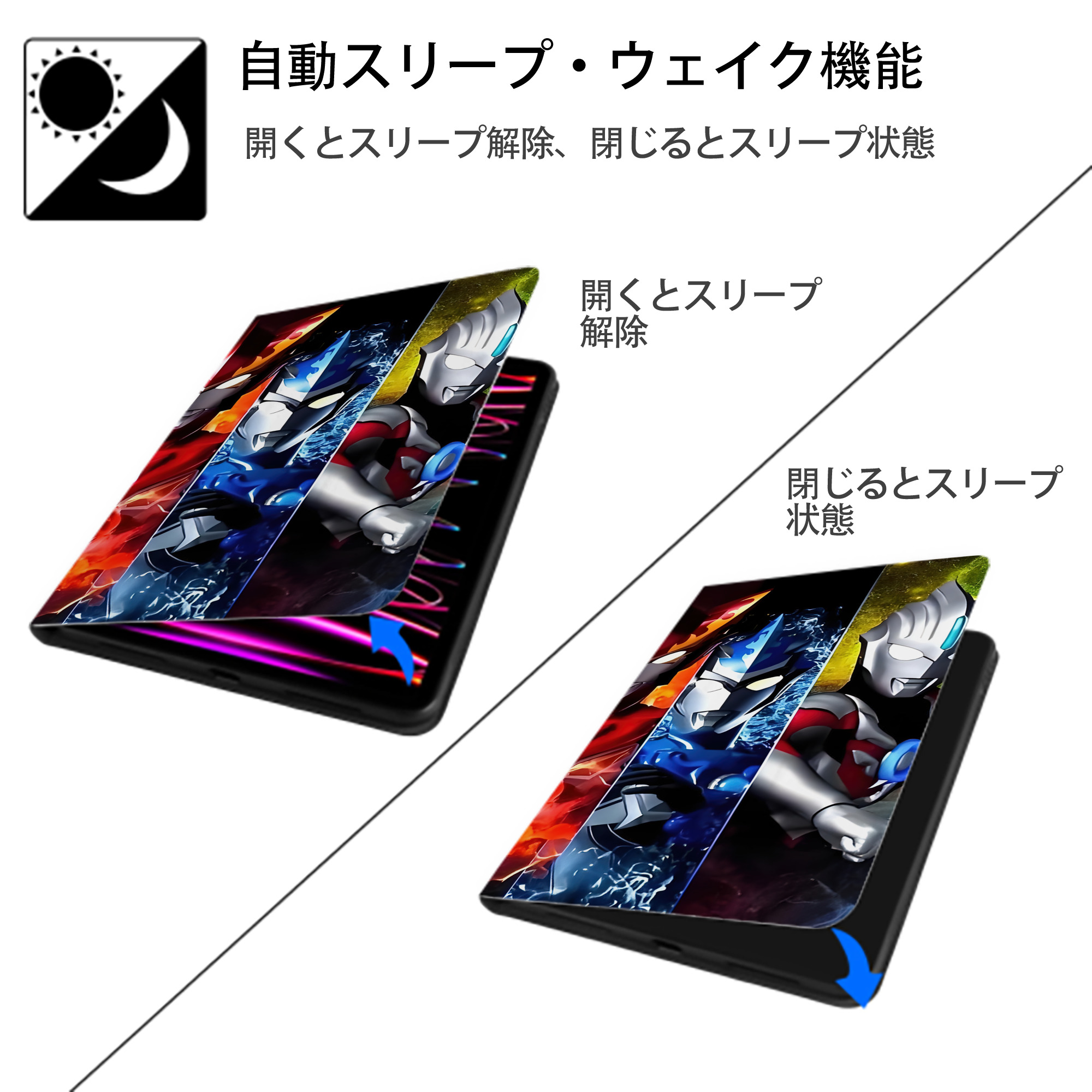 ウルトラマン Ultraman IPad ケース ブック型 PUレザー TPU 耐衝撃 軽量 薄型 ペン収納なし 全面保護 IPad 各モデル対応
