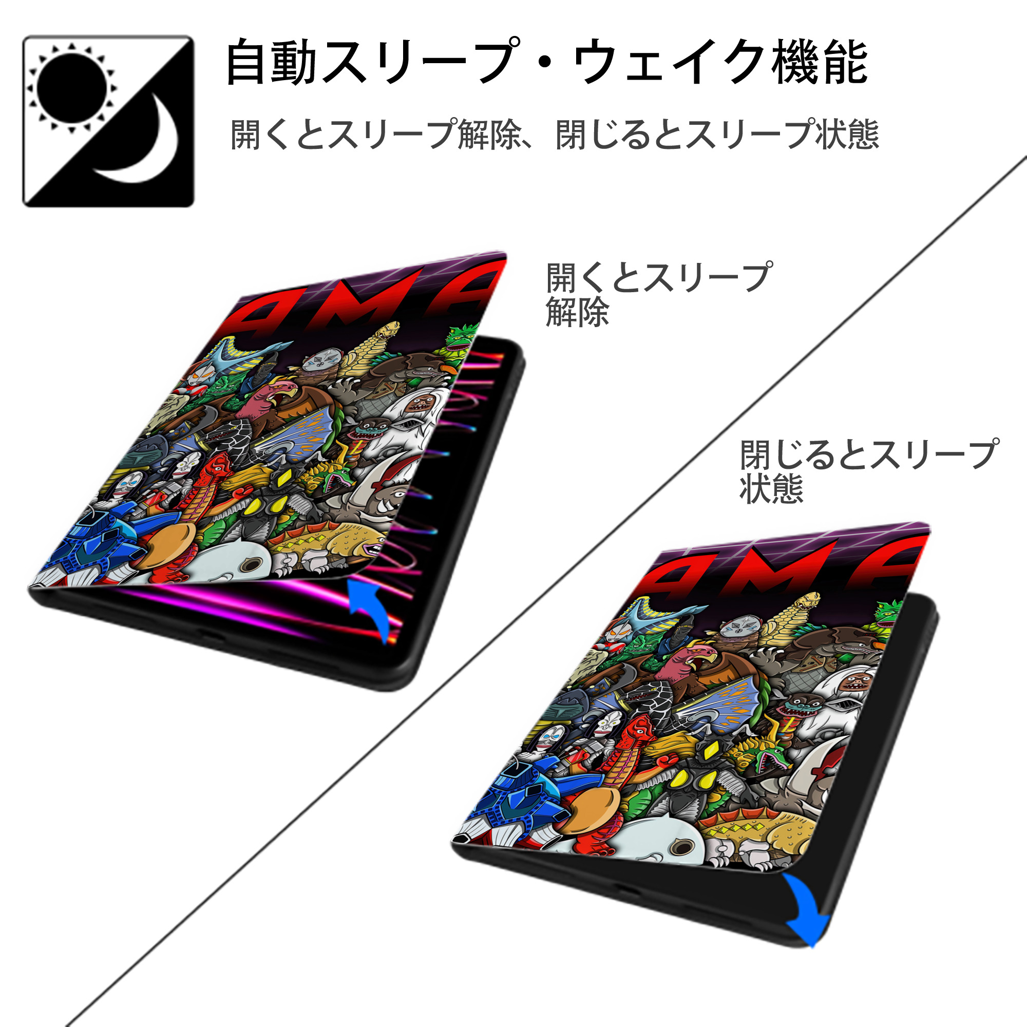 ウルトラマン Ultraman IPad ケース ブック型 PUレザー TPU 耐衝撃 軽量 薄型 ペン収納なし 全面保護 IPad 各モデル対応