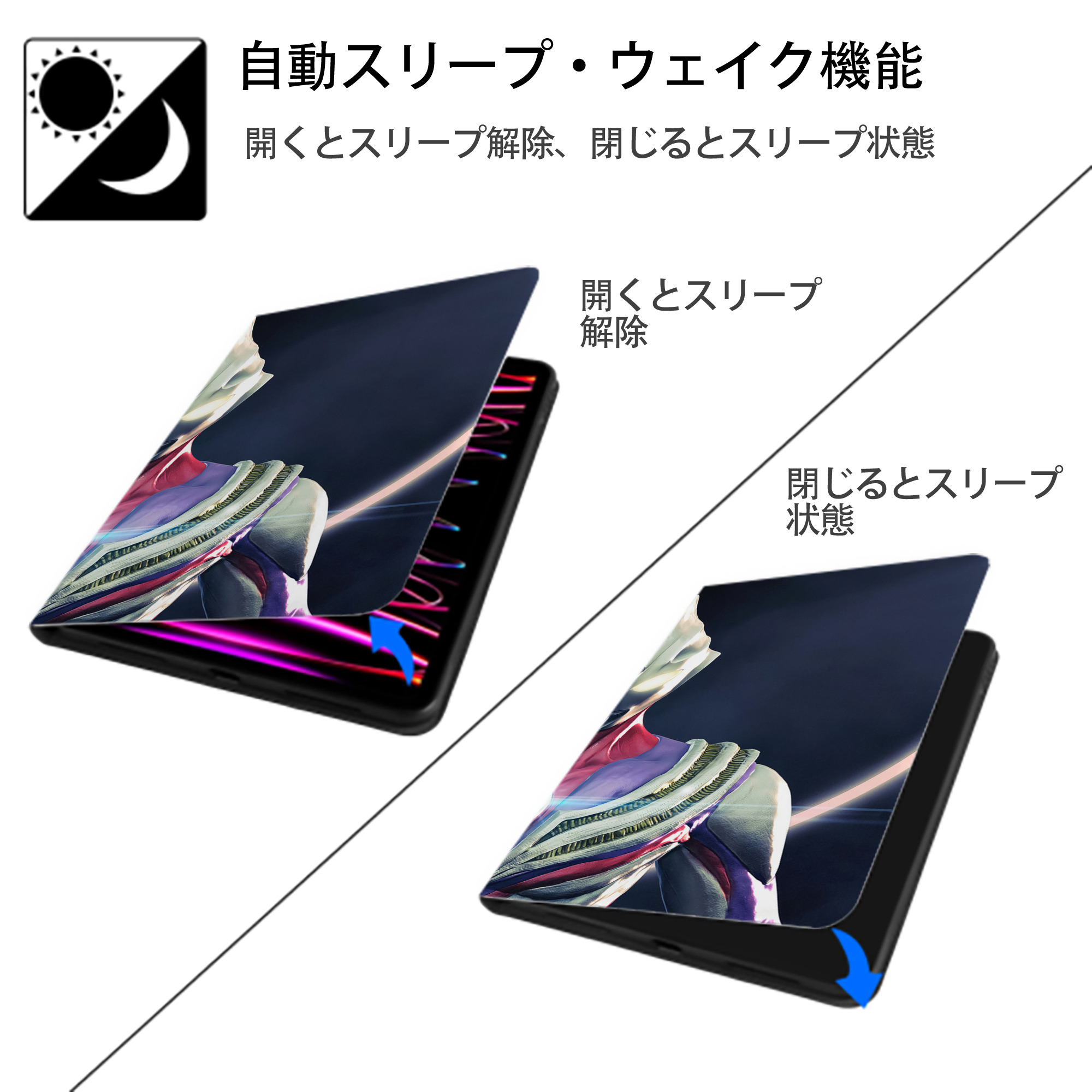 ウルトラマン Ultraman IPad ケース ブック型 PUレザー TPU 耐衝撃 軽量 薄型 ペン収納なし 全面保護 IPad 各モデル対応