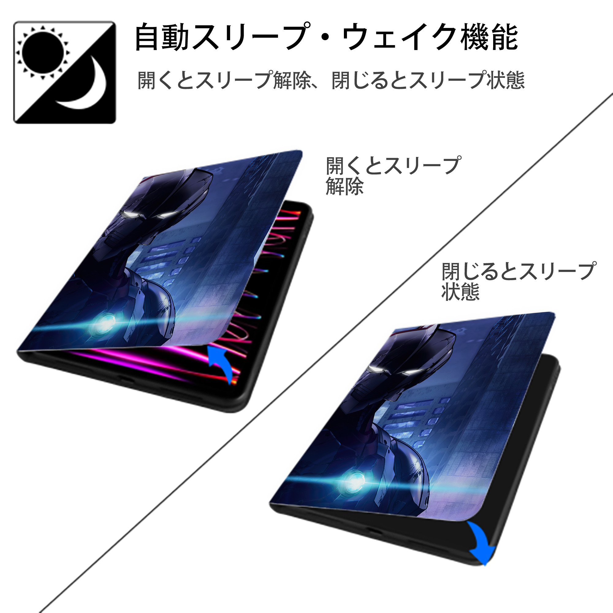 ウルトラマン Ultraman IPad ケース ブック型 PUレザー TPU 耐衝撃 軽量 薄型 ペン収納なし 全面保護 IPad 各モデル対応