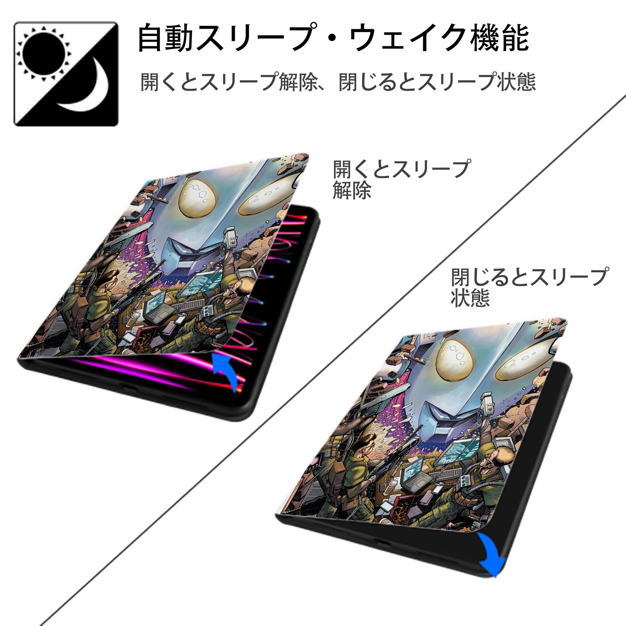 ウルトラマン Ultraman IPad ケース ペン収納付き 三つ折りスタンド PUレザー×シリコン 対応機種9.5/10.5/10.9インチ