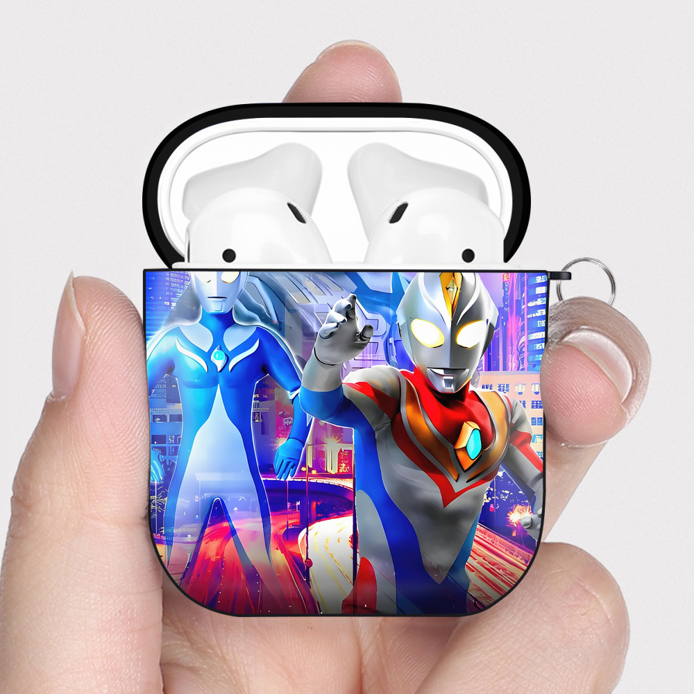 （画像用） ウルトラマン Ultraman AirPods 第2世代保護ケース ハードシェル ブラック 耐衝撃・防指紋・カラビナ付き