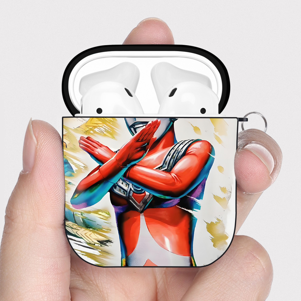 （画像用） ウルトラマン Ultraman AirPods 第2世代保護ケース ハードシェル ブラック 耐衝撃・防指紋・カラビナ付き