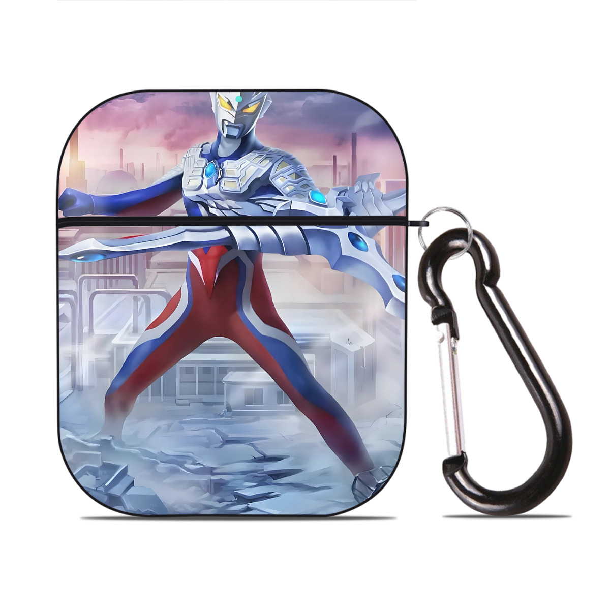 （画像用） ウルトラマン Ultraman AirPods 第2世代保護ケース ハードシェル ブラック 耐衝撃・防指紋・カラビナ付き