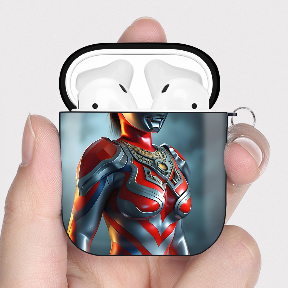 （画像用） ウルトラマン Ultraman AirPods 第2世代保護ケース ハードシェル ブラック 耐衝撃・防指紋・カラビナ付き