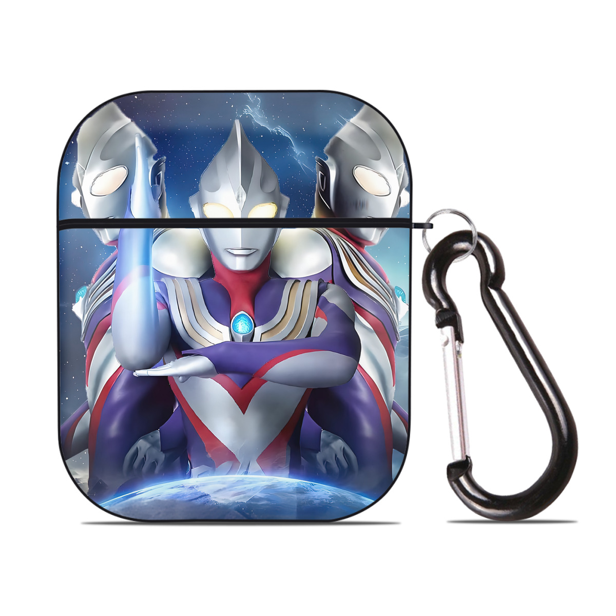 （画像用） ウルトラマン Ultraman AirPods 第2世代保護ケース ハードシェル ブラック 耐衝撃・防指紋・カラビナ付き