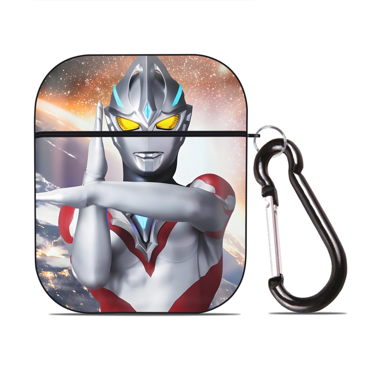 （画像用） ウルトラマン Ultraman AirPods 第2世代保護ケース ハードシェル ブラック 耐衝撃・防指紋・カラビナ付き