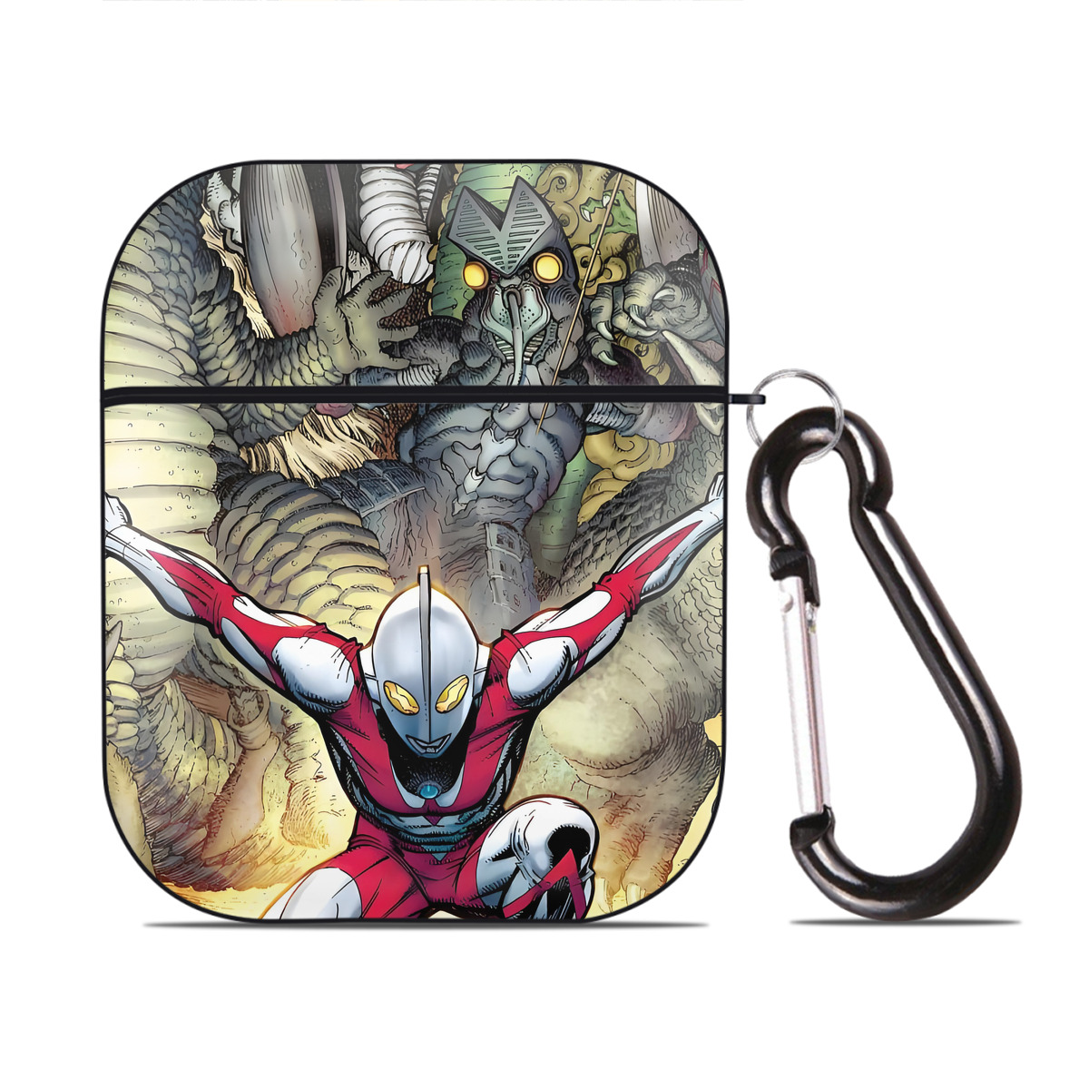 （画像用） ウルトラマン Ultraman AirPods 第2世代保護ケース ハードシェル ブラック 耐衝撃・防指紋・カラビナ付き