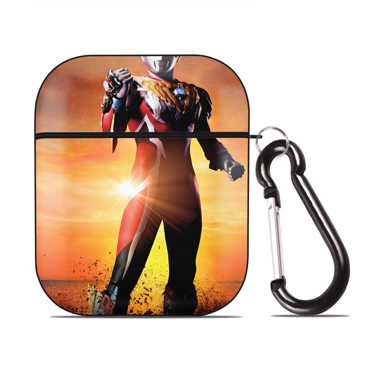 （画像用） ウルトラマン Ultraman AirPods 第2世代保護ケース ハードシェル ブラック 耐衝撃・防指紋・カラビナ付き
