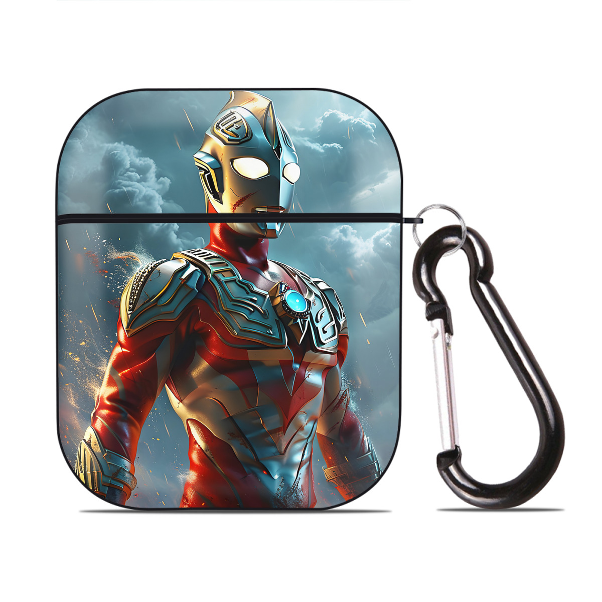 （画像用） ウルトラマン Ultraman AirPods 第2世代保護ケース ハードシェル ブラック 耐衝撃・防指紋・カラビナ付き