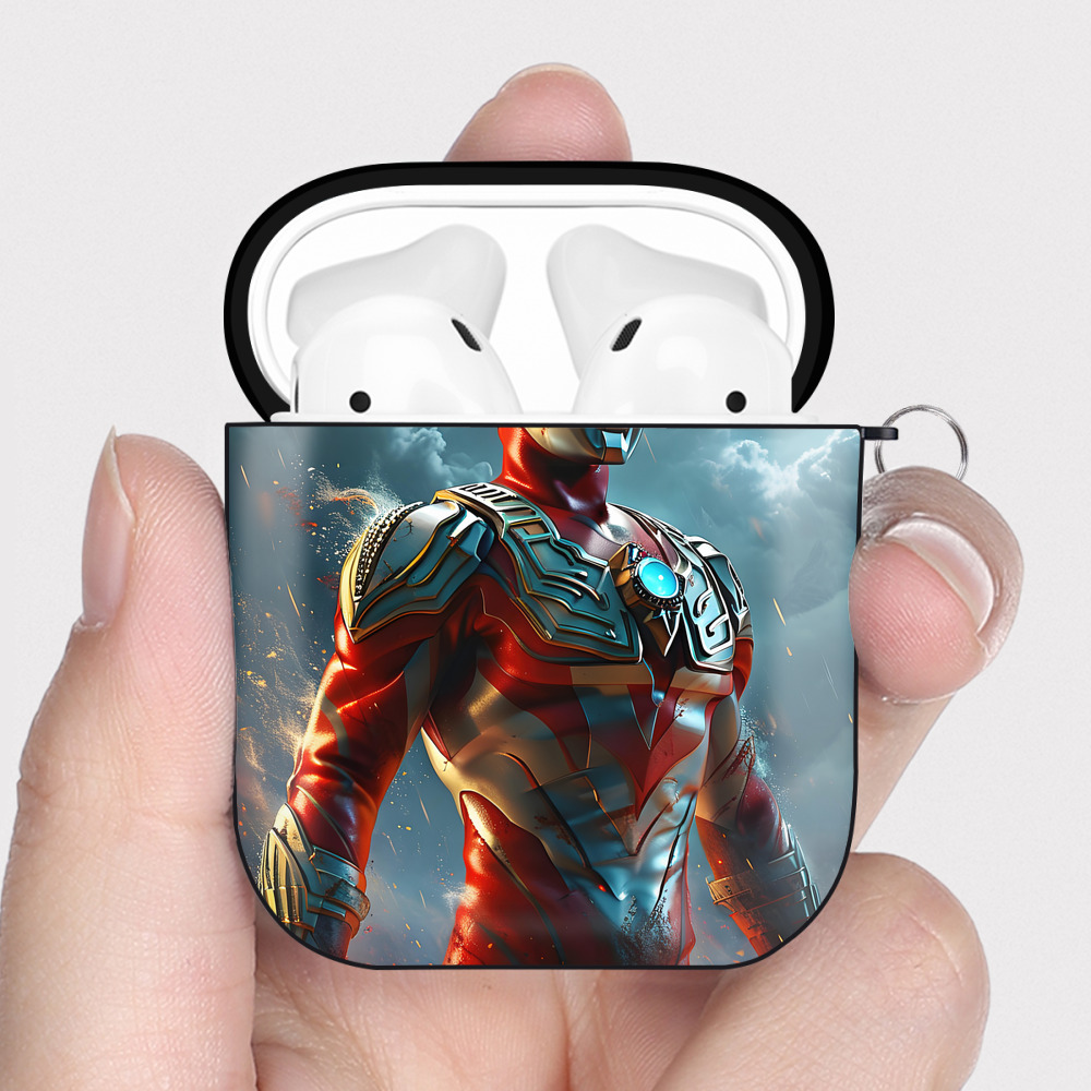 （画像用） ウルトラマン Ultraman AirPods 第2世代保護ケース ハードシェル ブラック 耐衝撃・防指紋・カラビナ付き
