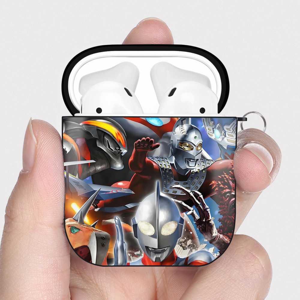 （画像用） ウルトラマン Ultraman AirPods 第2世代保護ケース ハードシェル ブラック 耐衝撃・防指紋・カラビナ付き