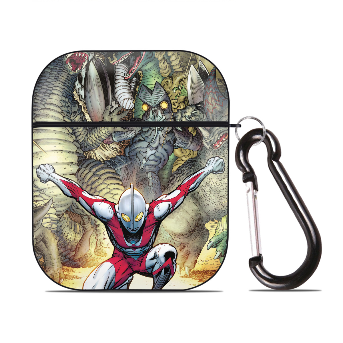 （画像用） ウルトラマン Ultraman AirPods 第2世代保護ケース ハードシェル ブラック 耐衝撃・防指紋・カラビナ付き