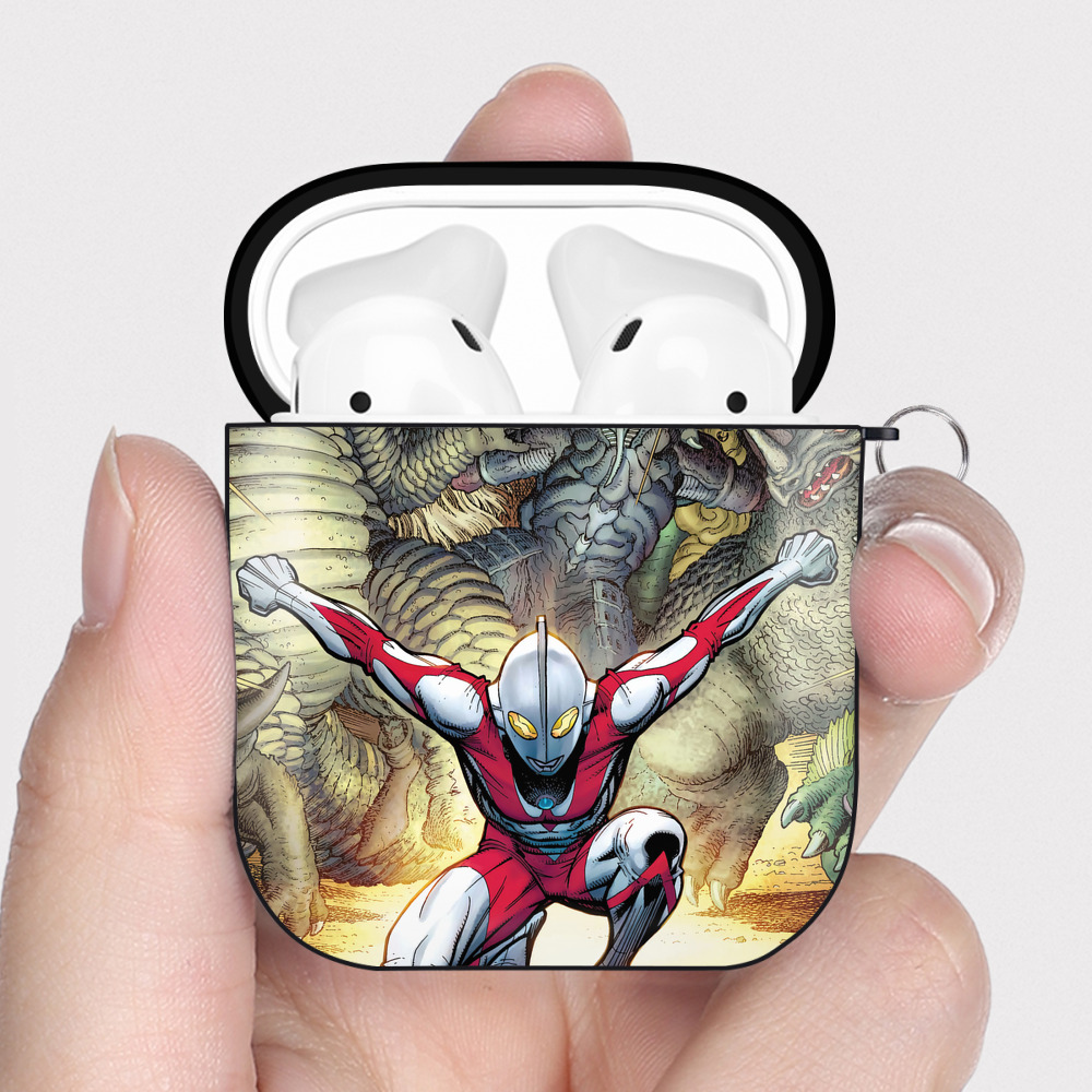 （画像用） ウルトラマン Ultraman AirPods 第2世代保護ケース ハードシェル ブラック 耐衝撃・防指紋・カラビナ付き