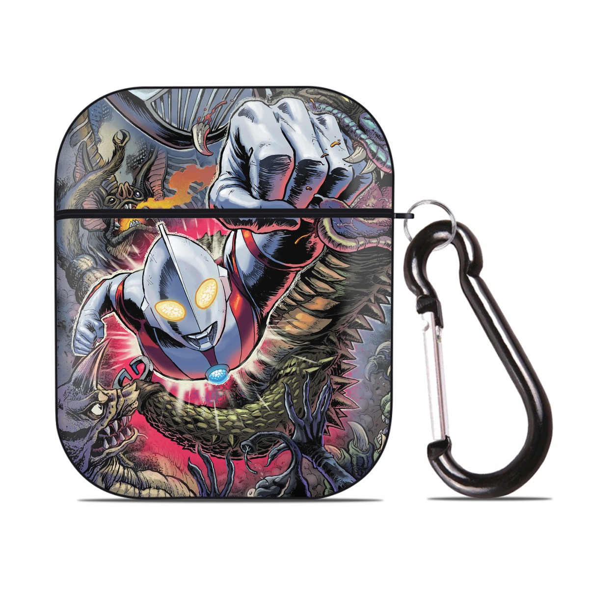 （画像用） ウルトラマン Ultraman AirPods 第2世代保護ケース ハードシェル ブラック 耐衝撃・防指紋・カラビナ付き