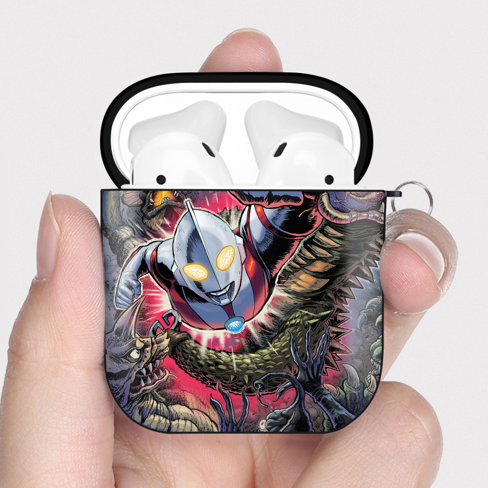 （画像用） ウルトラマン Ultraman AirPods 第2世代保護ケース ハードシェル ブラック 耐衝撃・防指紋・カラビナ付き