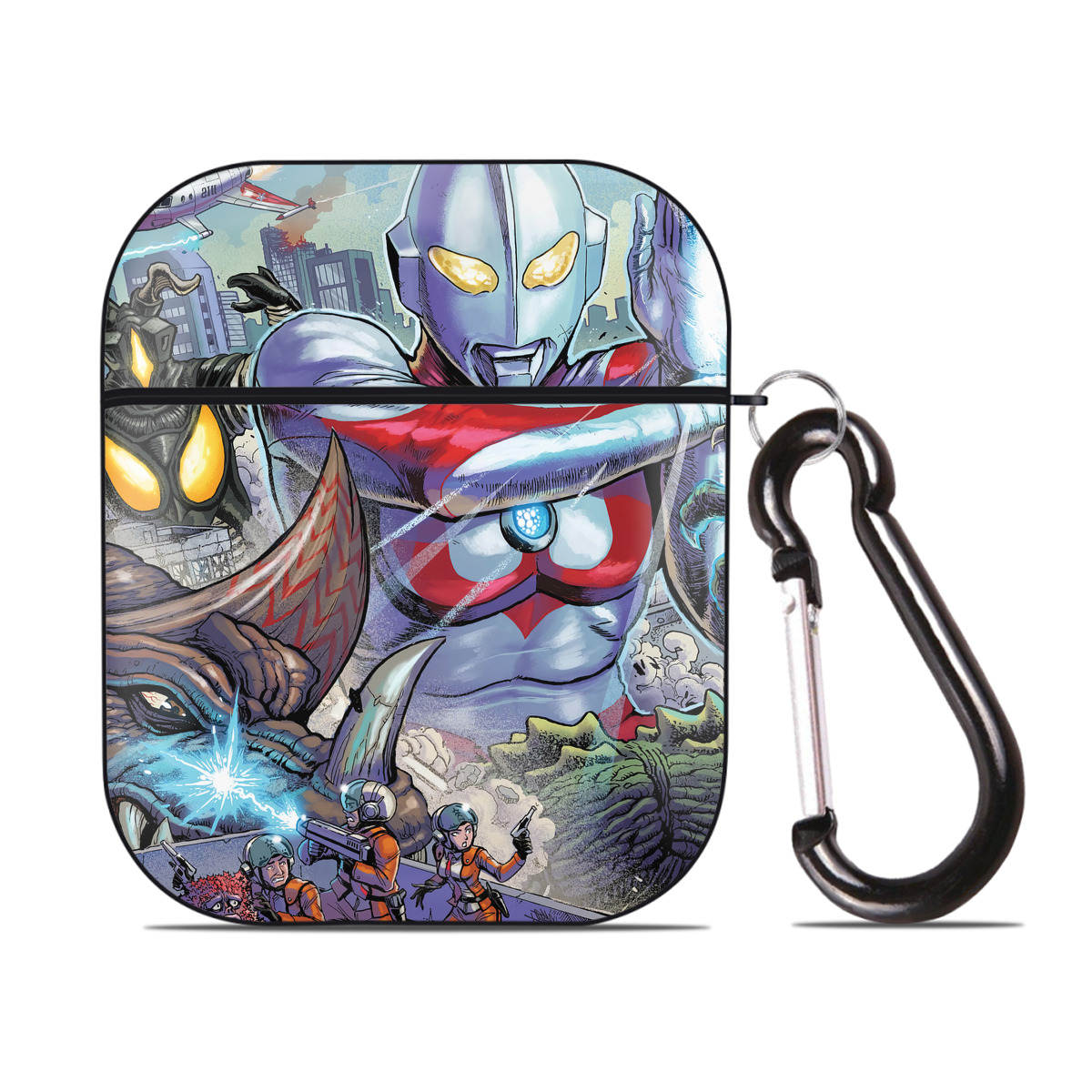 （画像用） ウルトラマン Ultraman AirPods 第2世代保護ケース ハードシェル ブラック 耐衝撃・防指紋・カラビナ付き