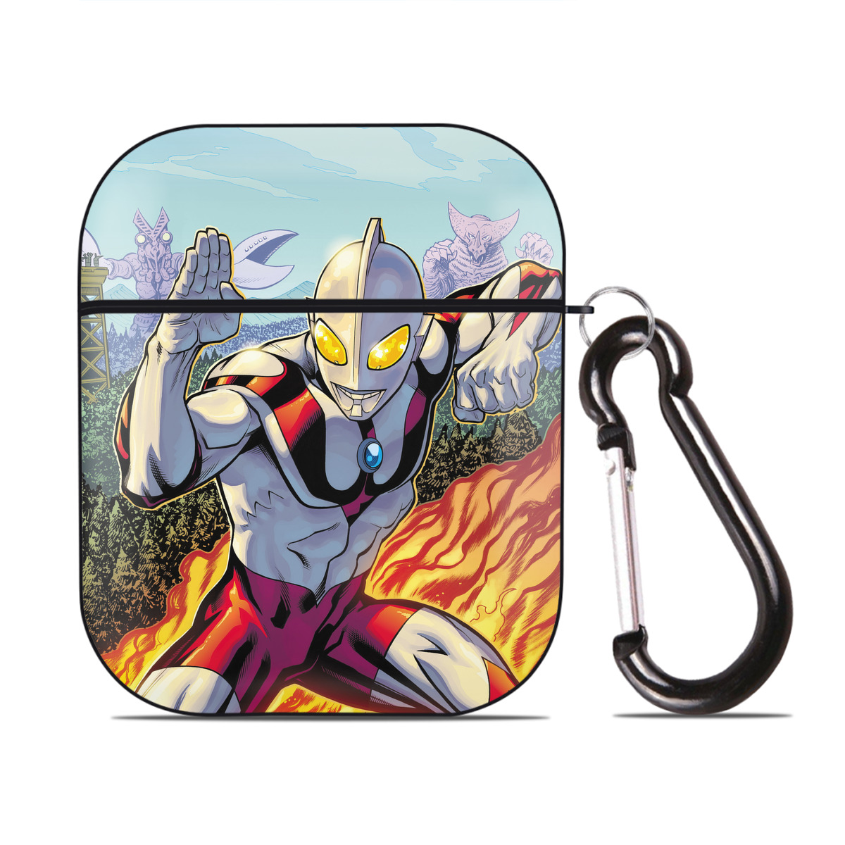 （画像用） ウルトラマン Ultraman AirPods 第2世代保護ケース ハードシェル ブラック 耐衝撃・防指紋・カラビナ付き
