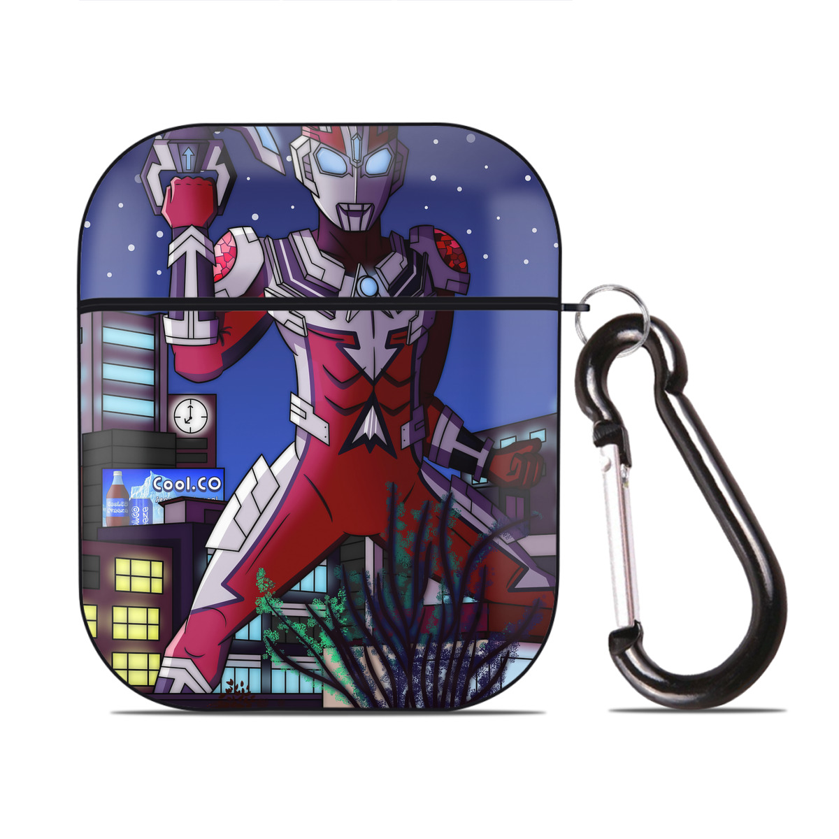 （画像用） ウルトラマン Ultraman AirPods 第2世代保護ケース ハードシェル ブラック 耐衝撃・防指紋・カラビナ付き