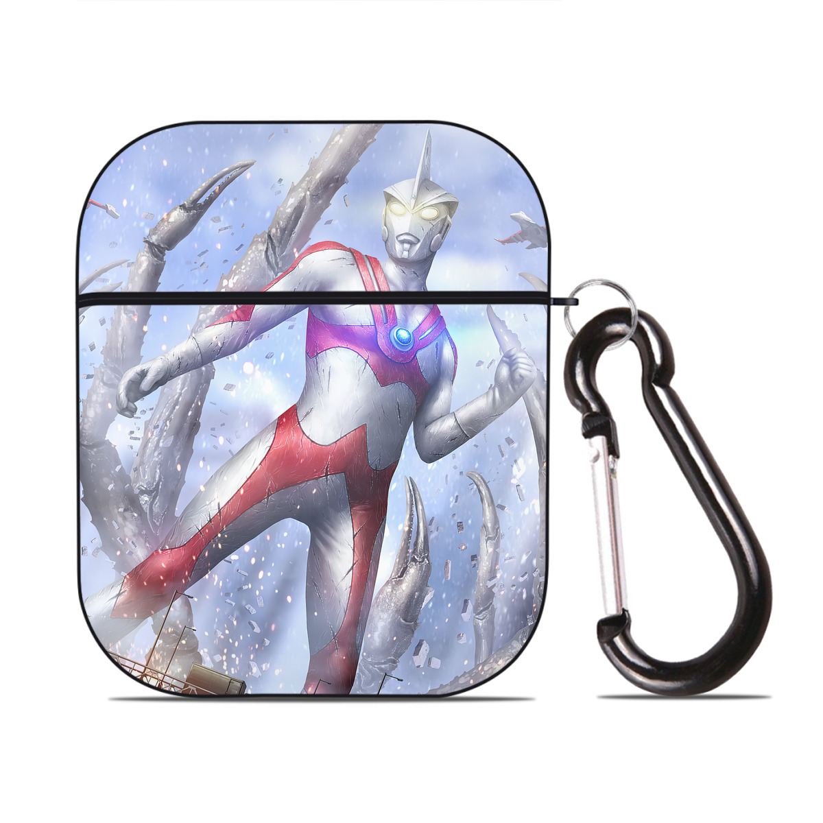 （画像用） ウルトラマン Ultraman AirPods 第2世代保護ケース ハードシェル ブラック 耐衝撃・防指紋・カラビナ付き