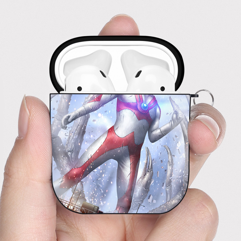 （画像用） ウルトラマン Ultraman AirPods 第2世代保護ケース ハードシェル ブラック 耐衝撃・防指紋・カラビナ付き