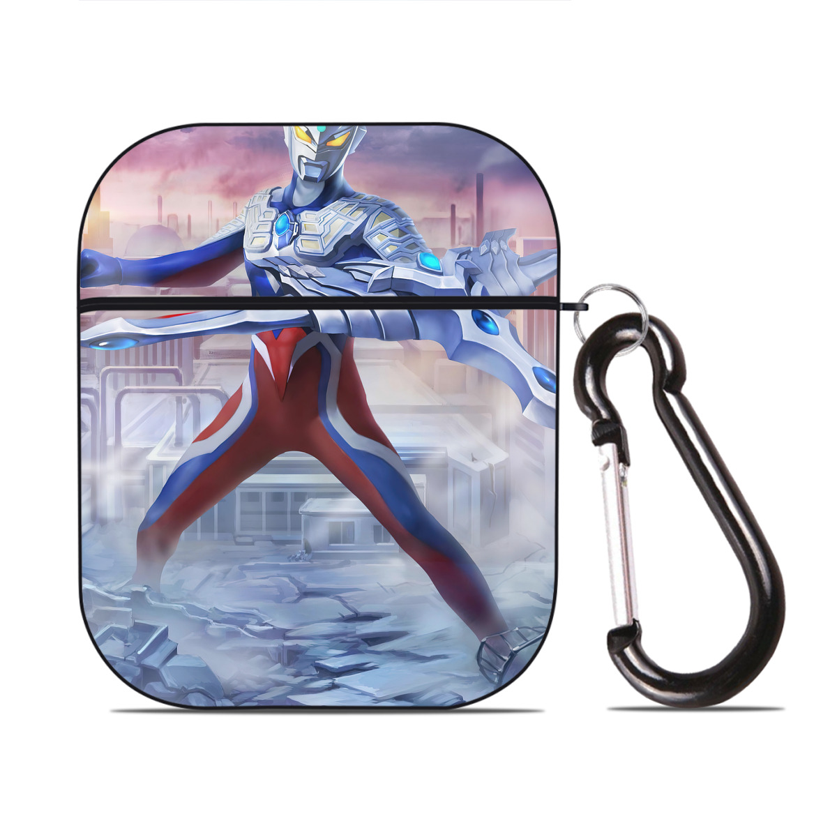 （画像用） ウルトラマン Ultraman AirPods 第2世代保護ケース ハードシェル ブラック 耐衝撃・防指紋・カラビナ付き