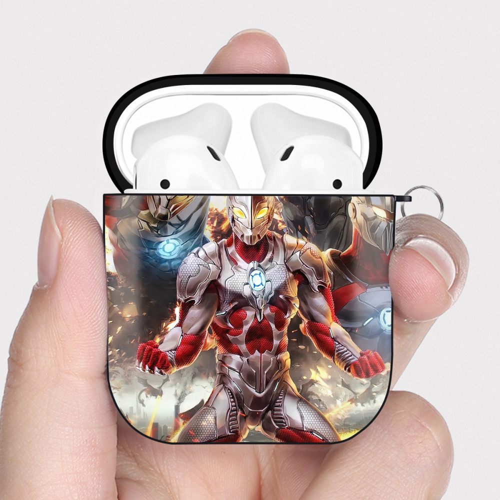 （画像用） ウルトラマン Ultraman AirPods 第2世代保護ケース ハードシェル ブラック 耐衝撃・防指紋・カラビナ付き