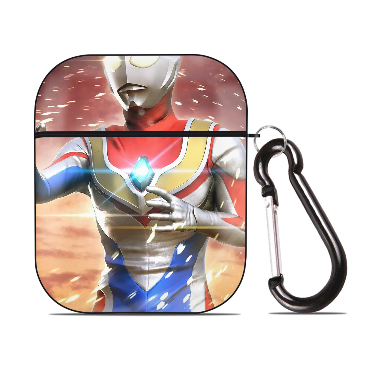 （画像用） ウルトラマン Ultraman AirPods 第2世代保護ケース ハードシェル ブラック 耐衝撃・防指紋・カラビナ付き