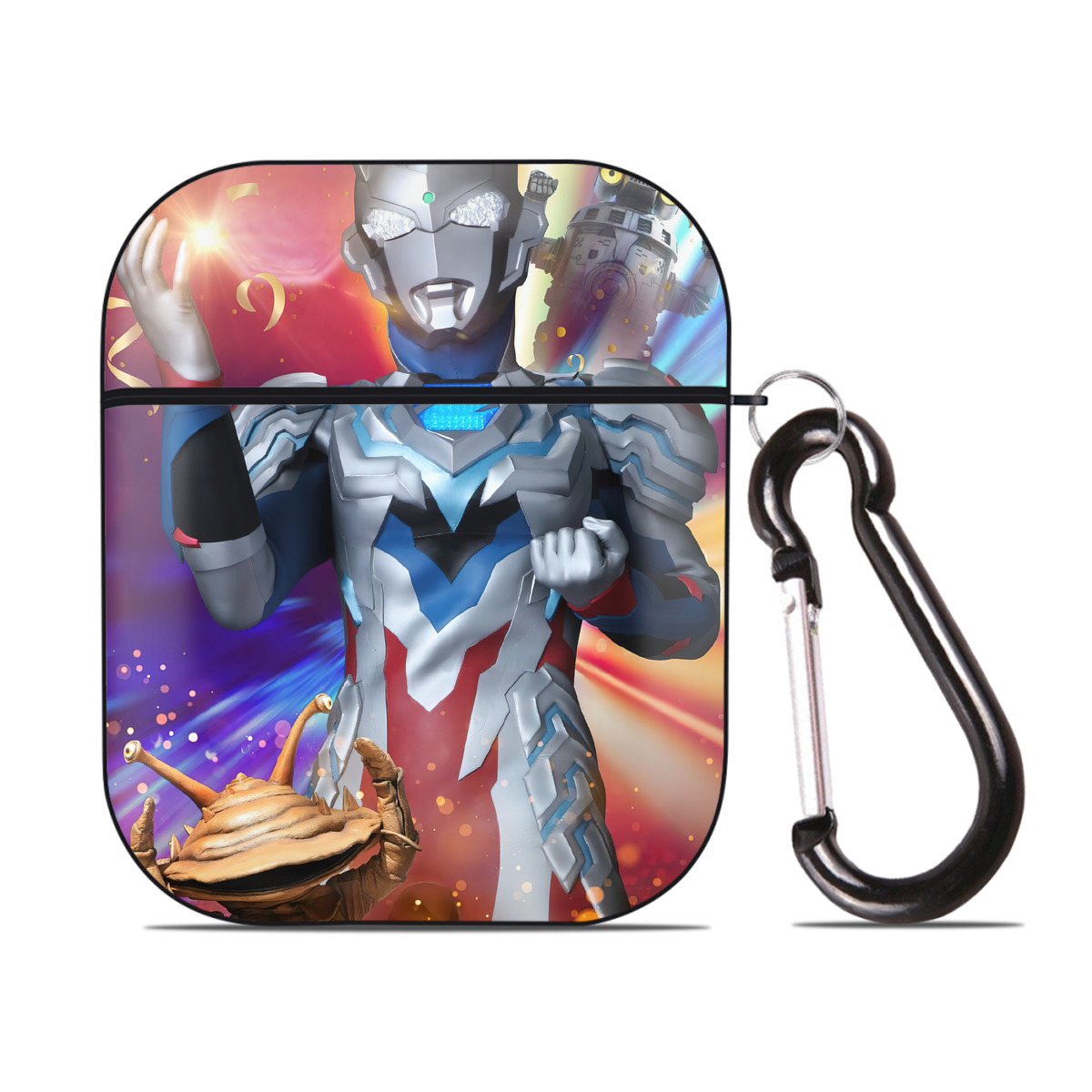 （画像用） ウルトラマン Ultraman AirPods 第2世代保護ケース ハードシェル ブラック 耐衝撃・防指紋・カラビナ付き