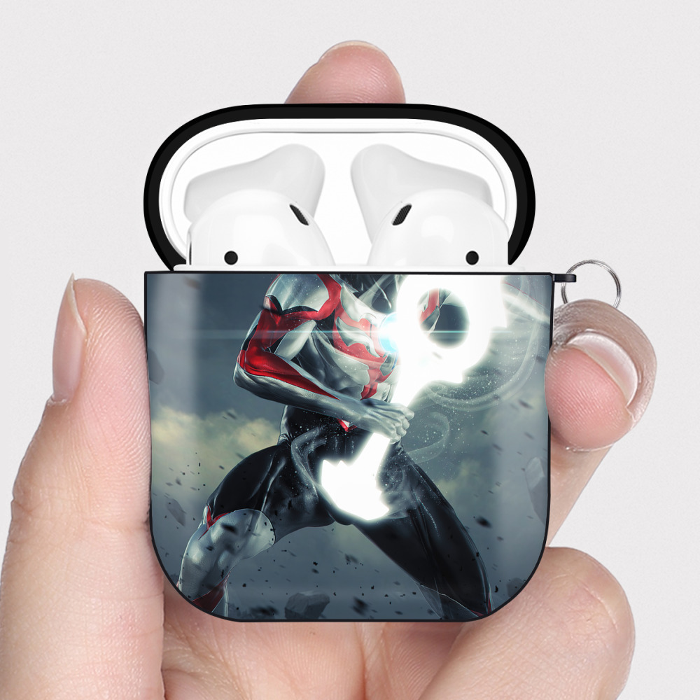 （画像用） ウルトラマン Ultraman AirPods 第2世代保護ケース ハードシェル ブラック 耐衝撃・防指紋・カラビナ付き