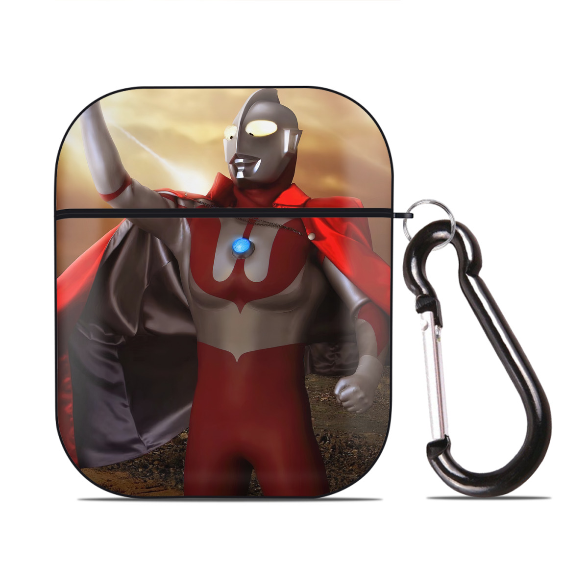 （画像用） ウルトラマン Ultraman AirPods 第2世代保護ケース ハードシェル ブラック 耐衝撃・防指紋・カラビナ付き