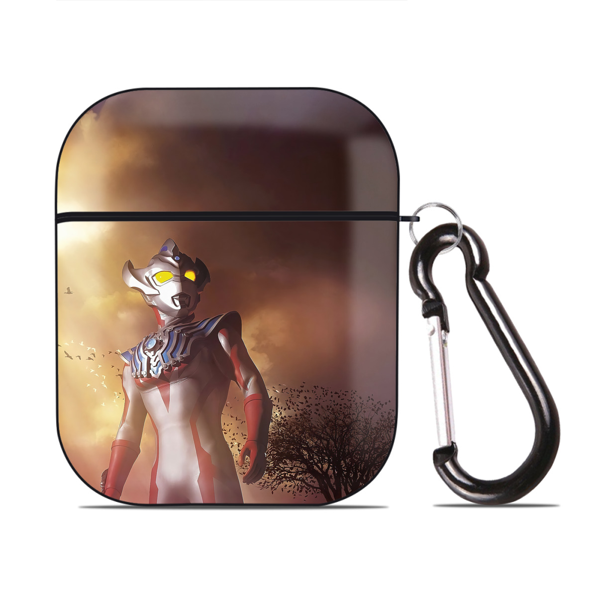 （画像用） ウルトラマン Ultraman AirPods 第2世代保護ケース ハードシェル ブラック 耐衝撃・防指紋・カラビナ付き