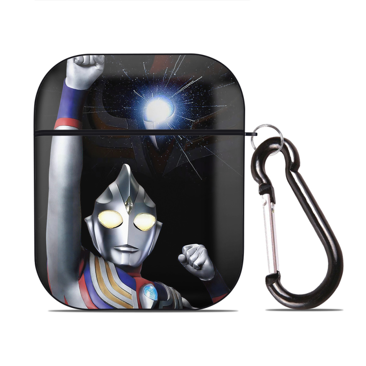 （画像用） ウルトラマン Ultraman AirPods 第2世代保護ケース ハードシェル ブラック 耐衝撃・防指紋・カラビナ付き