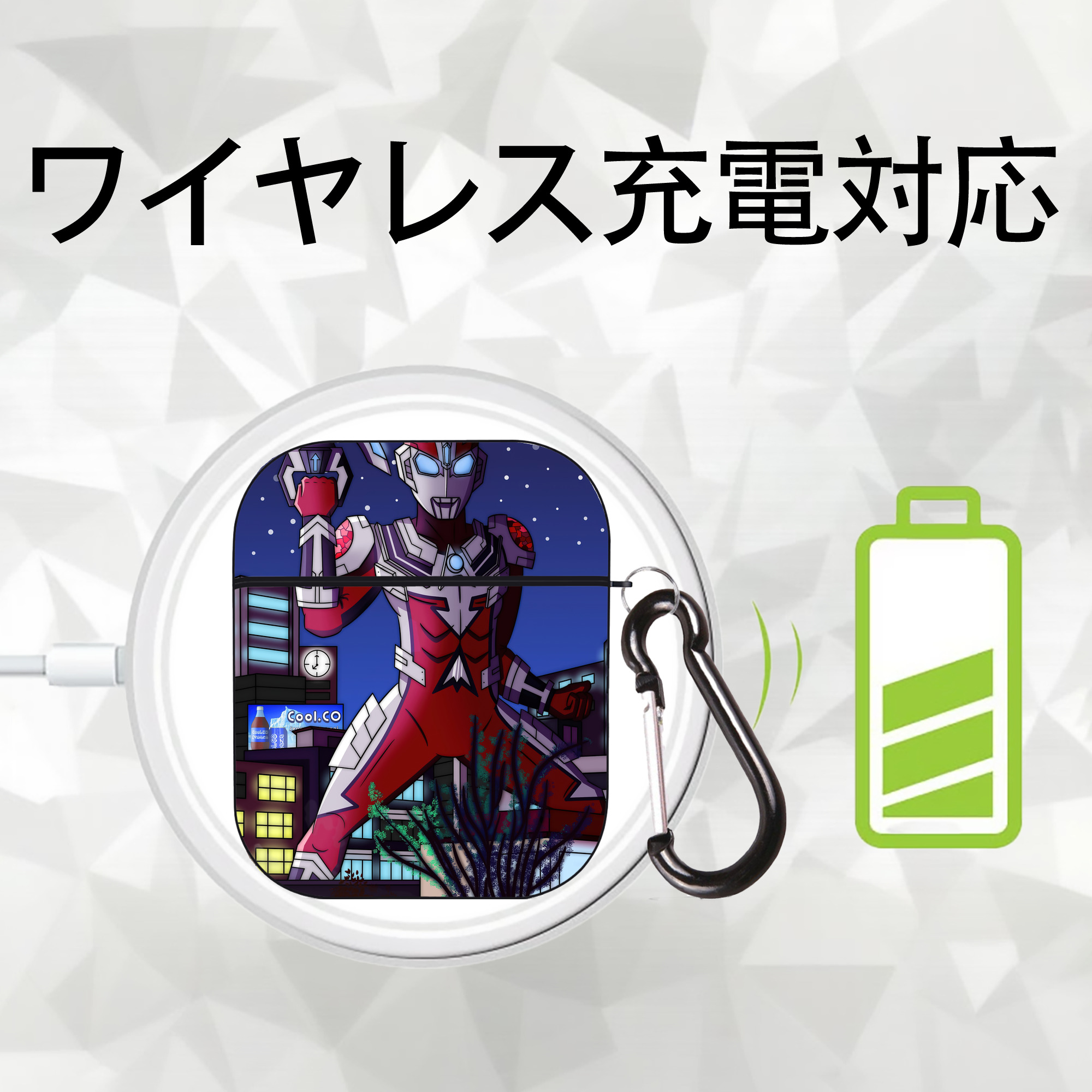 ウルトラマン Ultraman AirPods 第2世代保護ケース ハードシェル ブラック 耐衝撃・防指紋・カラビナ付き