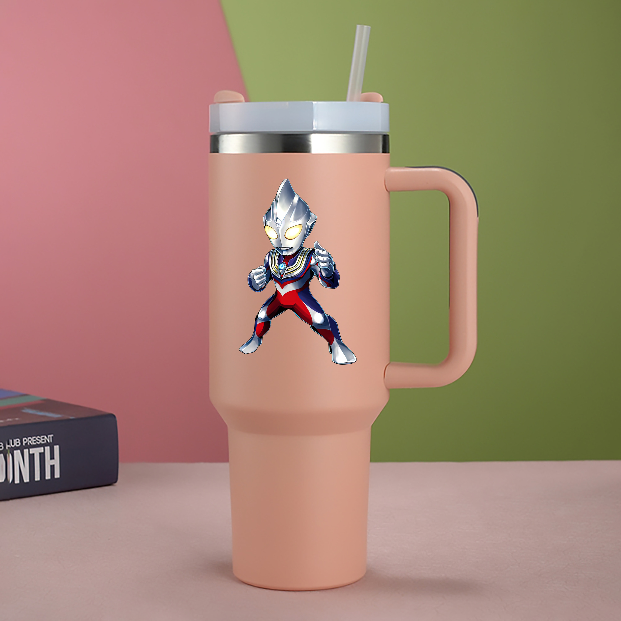 （画像用） ウルトラマン Ultraman 1200mL車用タンブラー - クリスタルステッカー（プラスチックストロー付き）