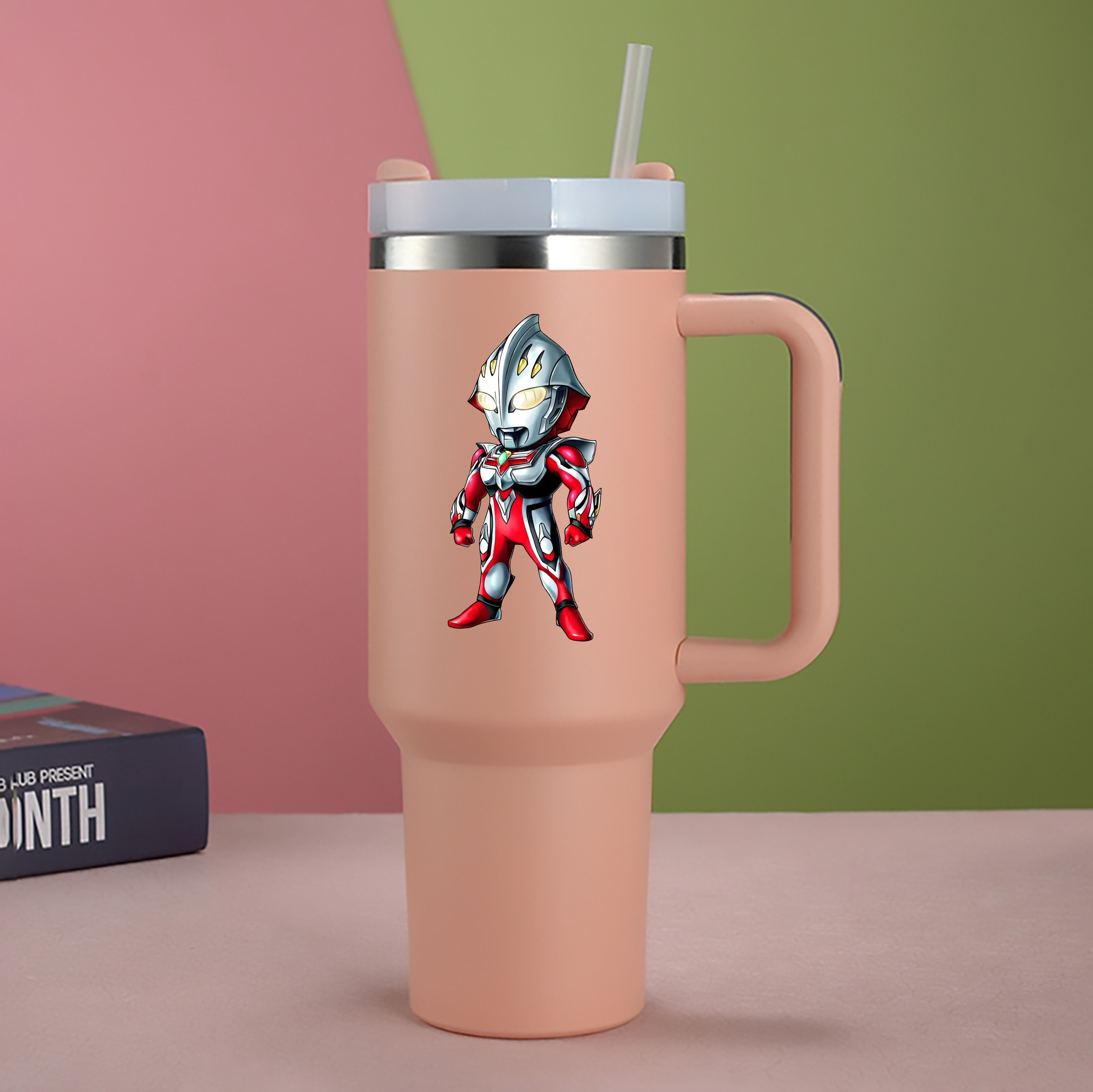 （画像用） ウルトラマン Ultraman 1200mL車用タンブラー - クリスタルステッカー（プラスチックストロー付き）