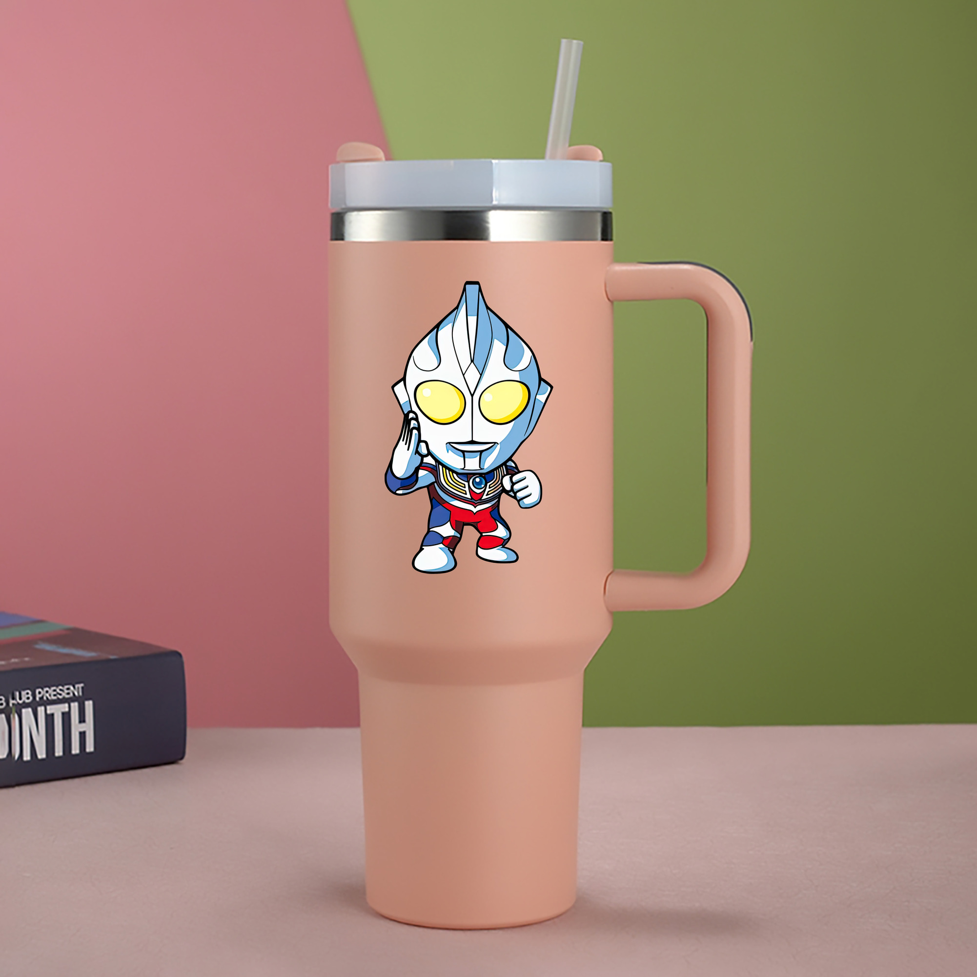 （画像用） ウルトラマン Ultraman 1200mL車用タンブラー - クリスタルステッカー（プラスチックストロー付き）
