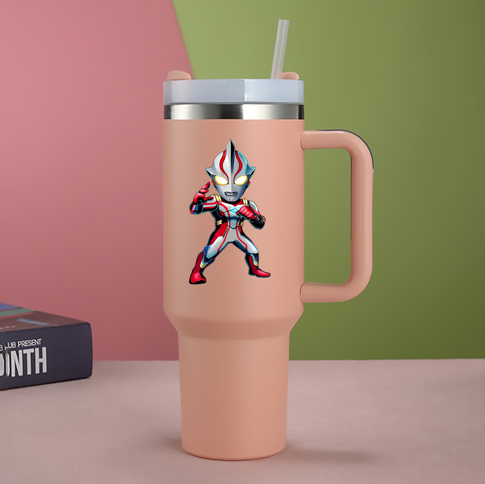 （画像用） ウルトラマン Ultraman 1200mL車用タンブラー - クリスタルステッカー（プラスチックストロー付き）