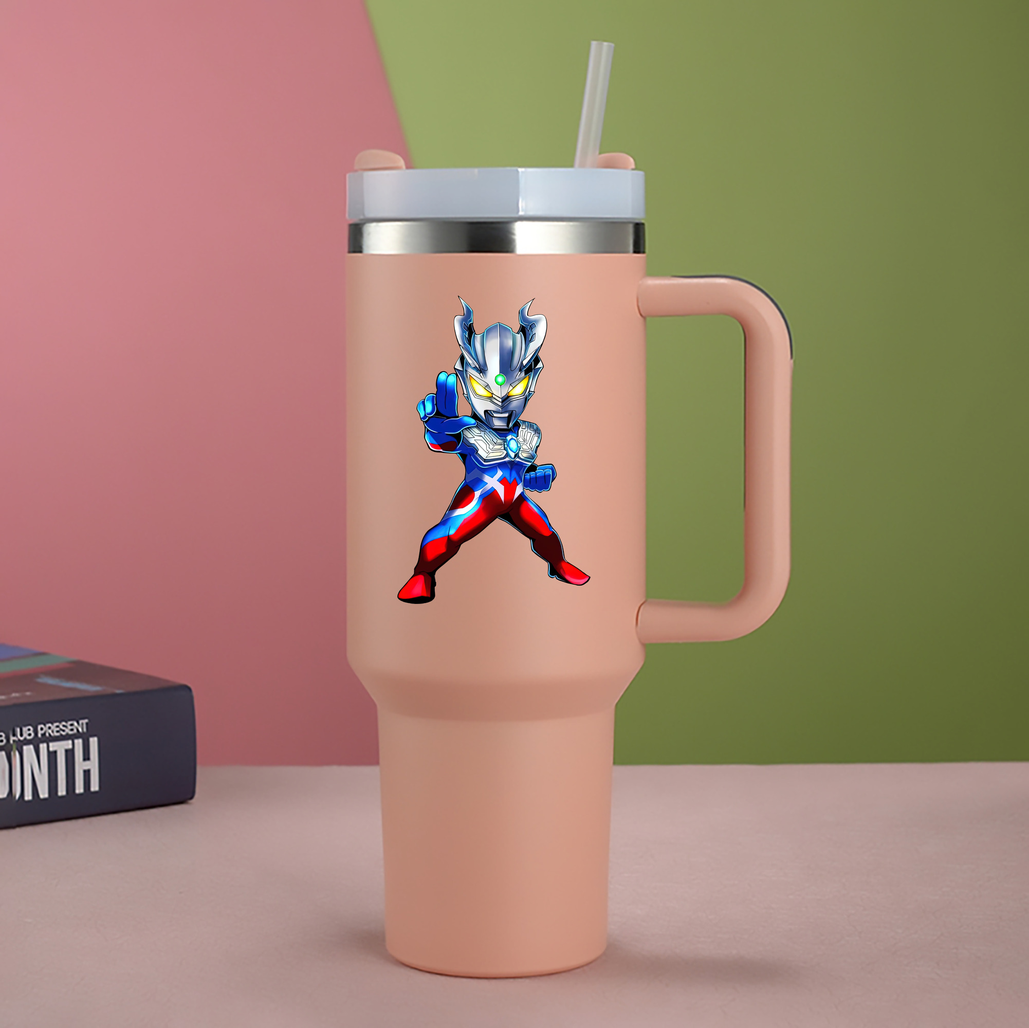 （画像用） ウルトラマン Ultraman 1200mL車用タンブラー - クリスタルステッカー（プラスチックストロー付き）